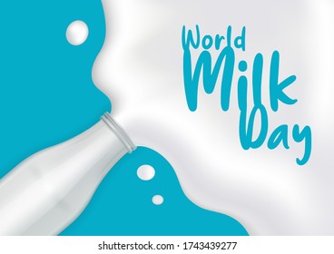 world milk day glass milk bottle and spilled milk vector