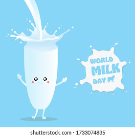 Weltmilchtag. Glas Milch. Vector-Abbildung. Kuh