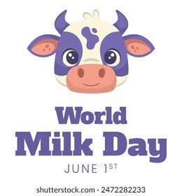 World Milk Day illustration: hand drawn cow on white background