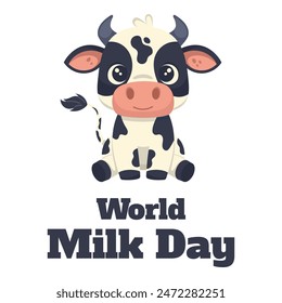 World Milk Day illustration: hand drawn cow on white background