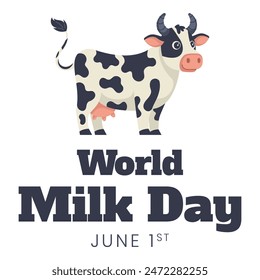 World Milk Day illustration: hand drawn cow on white background