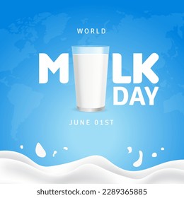 World Milk Day June 1st design with a milk glass illustration