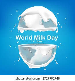 World milk day, pour milk on the world, concept for product of milk. vector illustration and design.