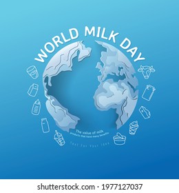 World milk day, pour milk on the world, concept for product of milk. vector illustration and design.