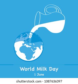 World milk day. Pour milk in the world. Vector illustration EPS10.