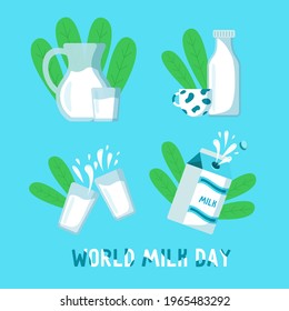 World milk day. Set of objects