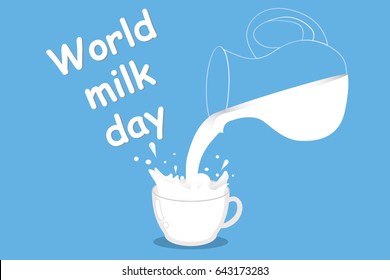 World milk day. Milk splash, cup, jar. Vector illustration EPS 10. 