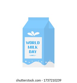 World Milk Day typography poster with milk box wrap. Vector template for, banner, flyer, sticker, shirt, greeting card, postcard, logo design, etc.