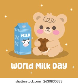 Diseño del Vector del Día Mundial de la Leche para la celebración del Día Mundial de la Leche. Adecuado para ilustración gráfica de diseño plano, fondo, Plantilla, redes sociales, póster, diseño de volantes, etc