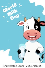 World Milk Day Vector Illustration with Cow and Glass of Milk