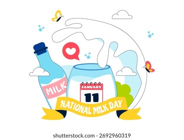 World Milk Day Vector Illustration Featuring a Milk Bottle and Cute Cow Celebrating Dairy Products in Flat Style Cartoon Background