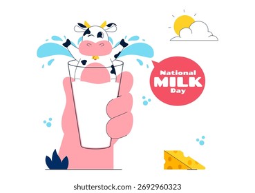 World Milk Day Vector Illustration Featuring a Milk Bottle and Cute Cow Celebrating Dairy Products in Flat Style Cartoon Background