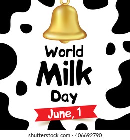 World milk day vector illustration. 1st June banner or poster. Cow skin pattern.