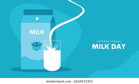 Dia Mundial do Leite. Cartaz de arte de design mínimo,banner,background.A greeting card dedicated to World Milk , Vetor illation