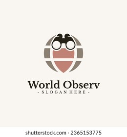 World Mission logo design vector. Globe and binocular symbol template.