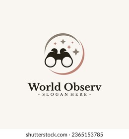 World Mission logo design vector. Globe and binocular symbol template.