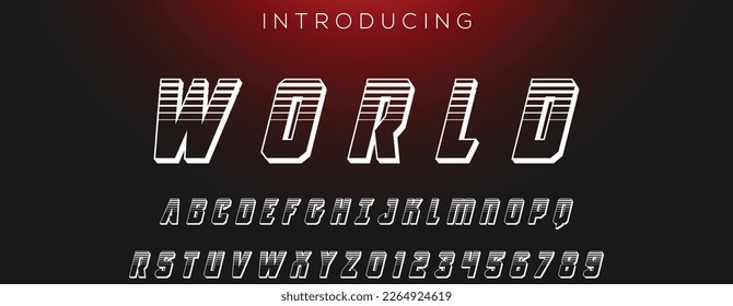 WORLD Modern Bold Font. Regular Italic Number Typography urban style alphabet fonts for fashion, sport, technology, digital, movie, logo design, vector illustration