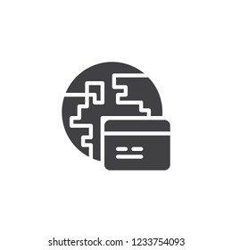 World money vector icon. filled flat sign for mobile concept and web design. Earth and credit card simple solid icon. Symbol, logo illustration. Pixel perfect vector graphics