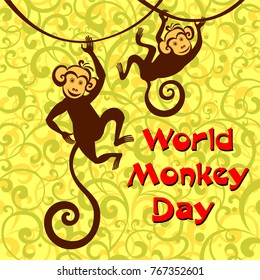 World Monkey Day. Greeting card. Vector Illustration.