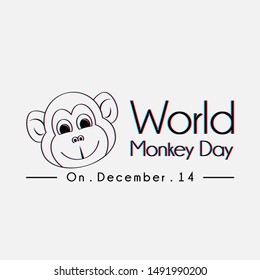 World Monkey Day Typography with Monkey face 3D line art vector cartoon