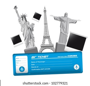 world monuments and air ticket, travel. vector illustration svg
