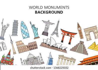 World Monuments background. isolated on white background