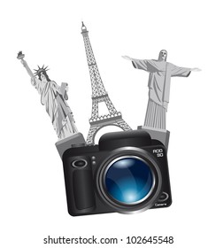 world monuments with camera isolated over white background. vector svg