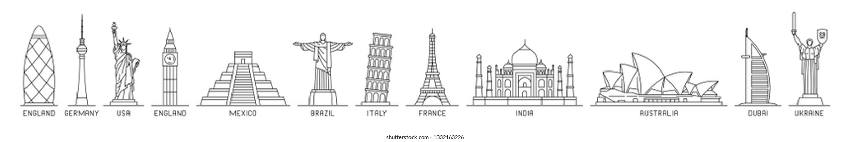 World Monuments Icons. isolated on white background