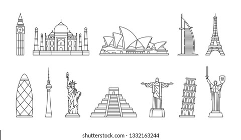 World Monuments Icons. isolated on white background