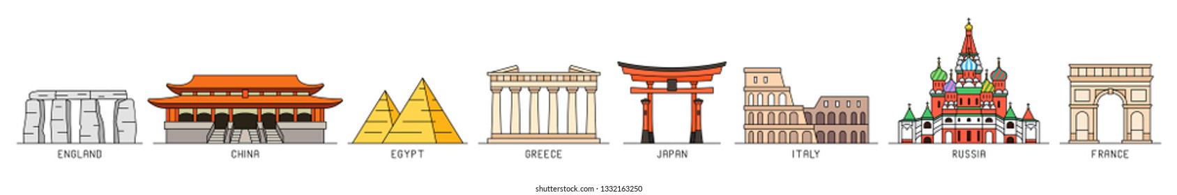 World Monuments Icons. isolated on white background