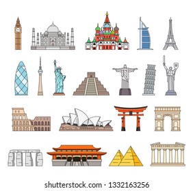 World Monuments Icons. isolated on white background