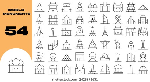 World Monuments outline flat vector.