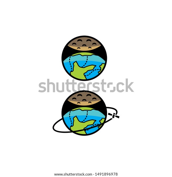 world and moon logo icon\
vector