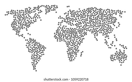 World mosaic map made of gear smile smiley pictograms. Vector gear smile smiley scatter flat elements are combined into mosaic continent collage.