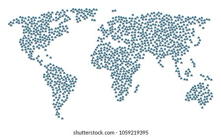 World mosaic map made of home items. Vector home scatter flat elements are combined into geometric worldwide collage.