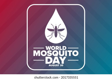 Día Mundial del Mosquito. 20 de agosto. Concepto de vacaciones. Plantilla para fondo, banner, tarjeta, afiche con inscripción de texto. Ilustración del vector EPS10