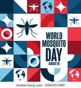 World Mosquito Day. August 20. Holiday concept. Template for background, banner, card, poster with text inscription. Vector EPS10 illustration