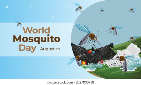 Día Mundial del Mosquito el 20 de agosto folleto de negocios diseño de pancarta modelo horizontal vector, presentación de portada abstracto, afiche de publicación moderna y banner de bandera, diseño en rectángulo.