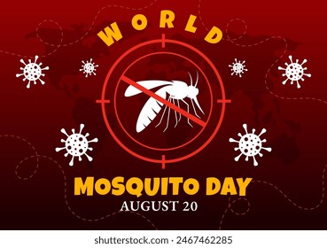 World Mosquito Day Vector Illustration on August 20th featuring a Midge that Can Cause Dengue Fever and Malaria in a Flat Style Cartoon Background