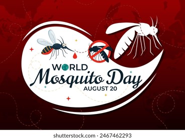 World Mosquito Day Vector Illustration on August 20th featuring a Midge that Can Cause Dengue Fever and Malaria in a Flat Style Cartoon Background