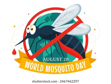 World Mosquito Day Vector Illustration on August 20th featuring a Midge that Can Cause Dengue Fever and Malaria in a Flat Style Cartoon Background