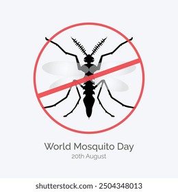 World Mosquito Day vector, illustration. Mosquito and world map symbol vector. August 20.
