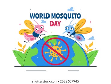 World Mosquito Day Vector Illustration on August 20th, featuring the Earth and a Midge that Can Cause Dengue Fever and Malaria in a Flat Background