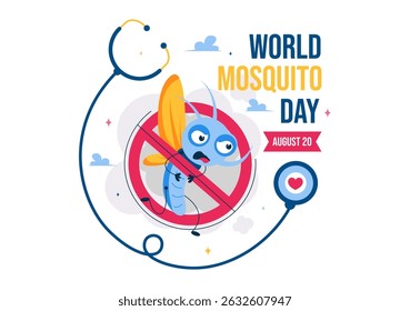 World Mosquito Day Vector Illustration on August 20th, featuring the Earth and a Midge that Can Cause Dengue Fever and Malaria in a Flat Background