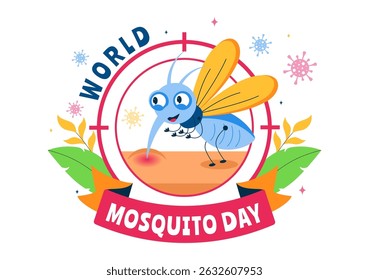 World Mosquito Day Vector Illustration on August 20th, featuring the Earth and a Midge that Can Cause Dengue Fever and Malaria in a Flat Background