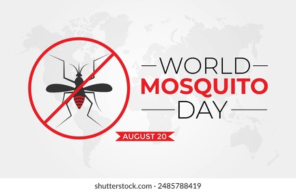 Día Mundial del Mosquito, mosquito Vector. mapa del mundo Día de la Malaria, fiebre del dengue. 
Póster de Anuncio, flyer y diseño de fondo. Diseño de Ilustración vectorial.
