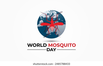 Día Mundial del Mosquito, mosquito Vector. mapa del mundo Día de la Malaria, fiebre del dengue. 
Póster de Anuncio, flyer y diseño de fondo. Diseño de Ilustración vectorial.
