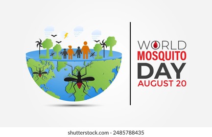 World Mosquito Day, vector mosquito. world map Malaria Day, dengue fever. 
Banner poster, flyer and background design. Vector illustration design.
