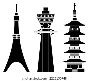 World Most Famous Towers silhouette vector design
