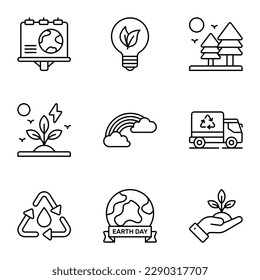 World mother earth day related icons set such as, billboard, energy idea, tree, plan,t, rainbow, eco truck, recycle, world globe